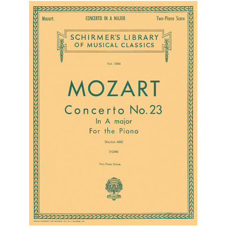 PARTITURA.CONCERTO NO. 23 IN A, K.488 SCHIRMER LIBRARY OF CLASSICS VOLUME 1584.